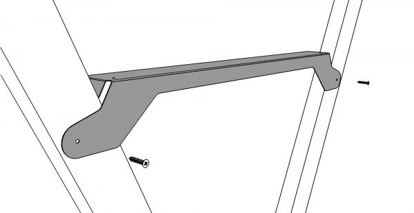 A drawing instruction on how to fit a shelf bracket.