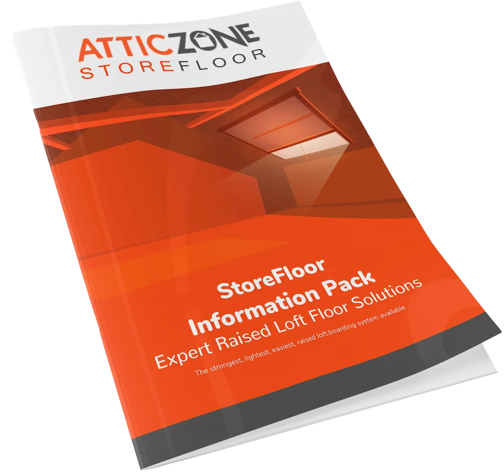 A mockup design of an AtticZone product brochure.